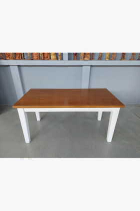 Fehér-barna tömör fenyőfa étkezőasztal 160x80 cm, lakkozott felület